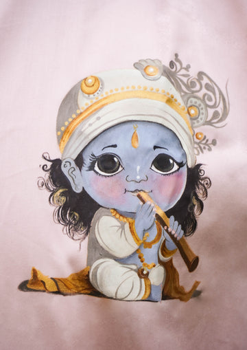 Little krishna Peach Handpainted Shirt
